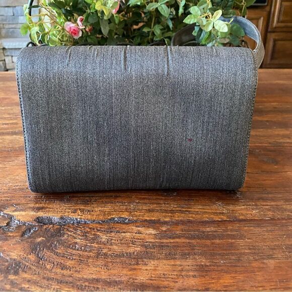 Salvatore Ferragamo Steel Grey/Blue Fabric Shoulder Bag Silver Chrome Hardware V - Picture 6 of 13